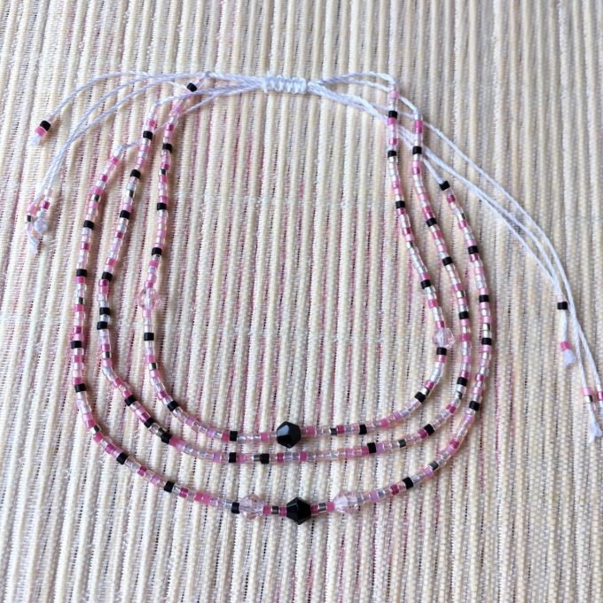 Bracelet minimaliste triple rang multicolore rose et noir