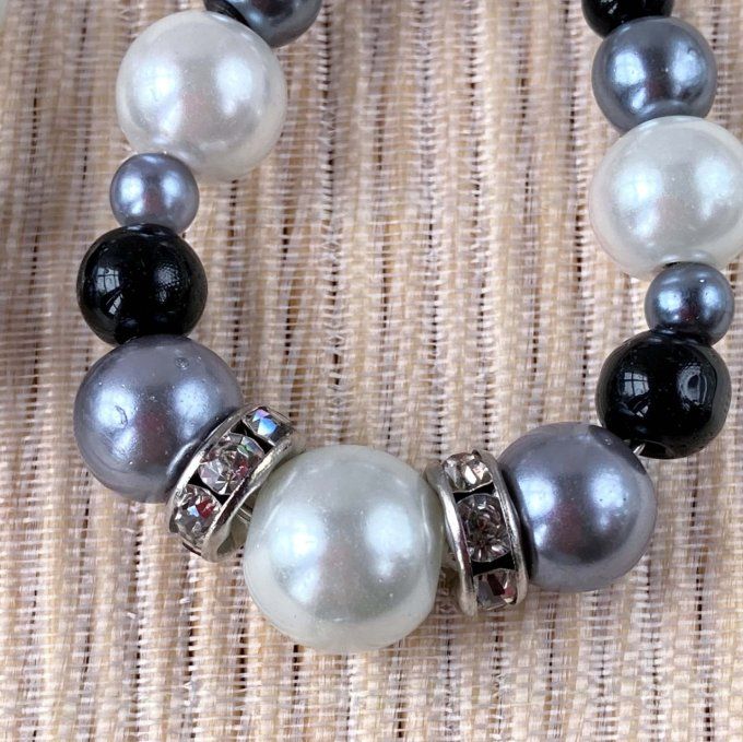 Boucles d’oreilles grandes gouttes d’eau en perles, Blanc perle, Gris & Noir