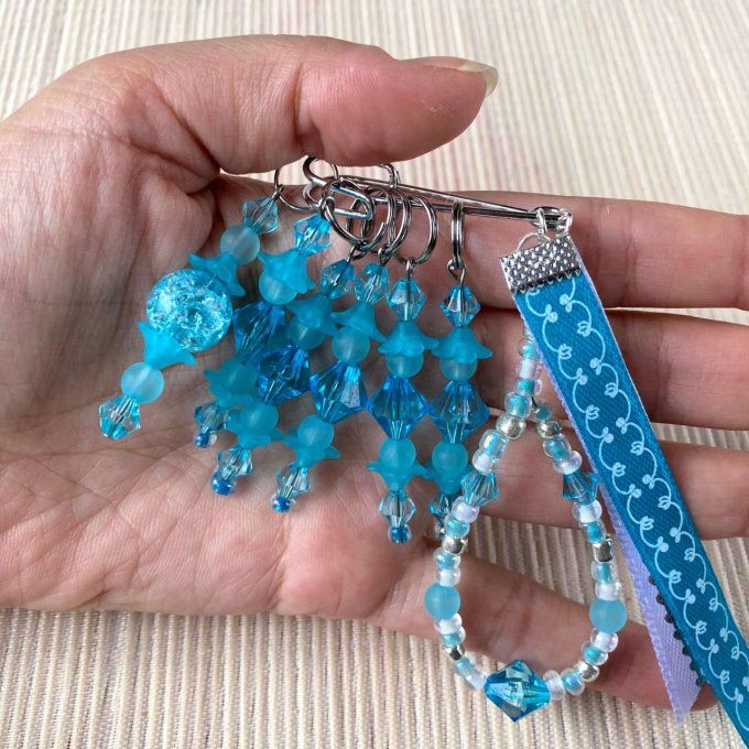 Anneaux marqueurs de mailles pour Tricot et Crochet avec perles Bleues