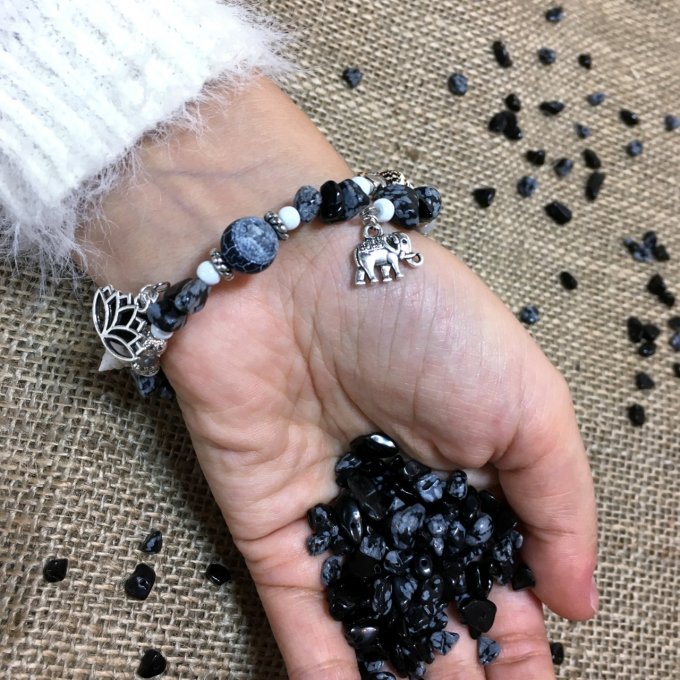 Bracelet en Obsidienne Mouchetée à mémoire de forme