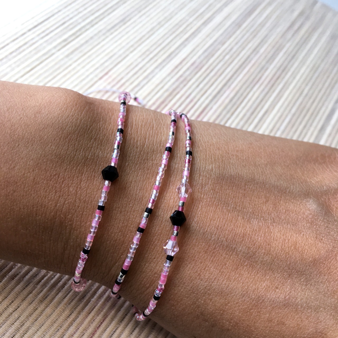 Bracelet Triple Rangs En Perles De Bois - Marron, Noir, Beige - Artisanal