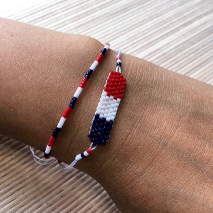 Bracelet minimaliste supporter Français bleu, blanc, rouge, double rang :