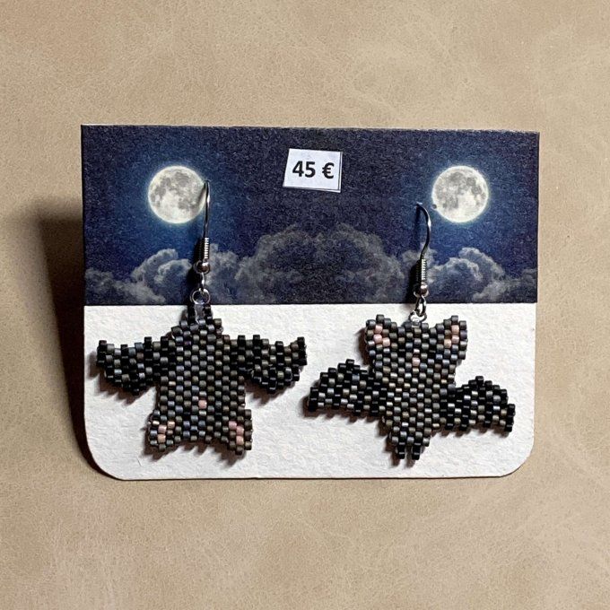 Boucles d’oreilles chauve-souris en perles Miyuki – Bijou original pour Halloween