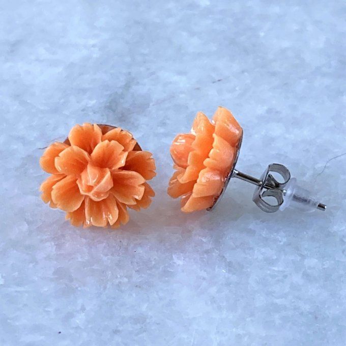 Boucles d’oreilles, clou d’oreille, fleur pâquerette, blanc, beige, orange, bleu, vert, violet, rose