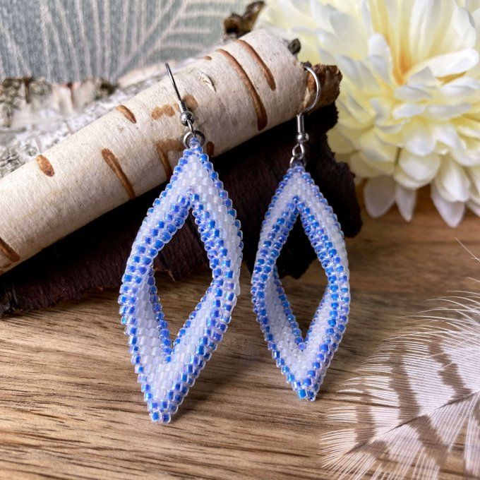 Boucles d'oreilles tissées en perles Miyuki bleu