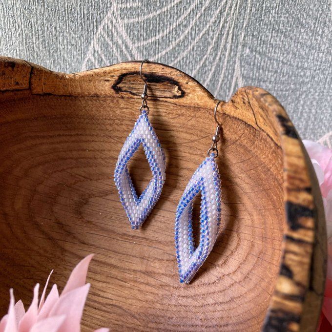 Boucles d'oreilles tissées en perles Miyuki bleu