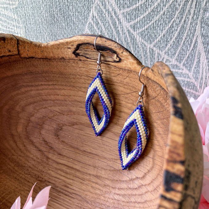 Boucles d'oreilles tissées en perles Miyuki bleu et jaune