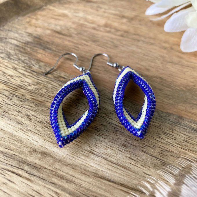 Boucles d'oreilles tissées en perles Miyuki bleu et jaune