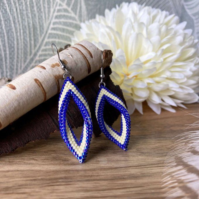 Boucles d'oreilles tissées en perles Miyuki bleu et jaune
