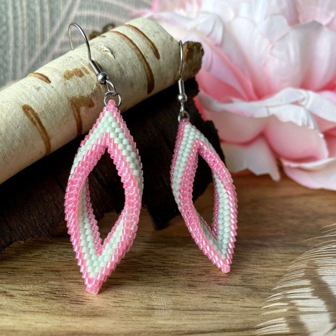 Boucles d'oreilles tissées en perles Miyuki rose et vert