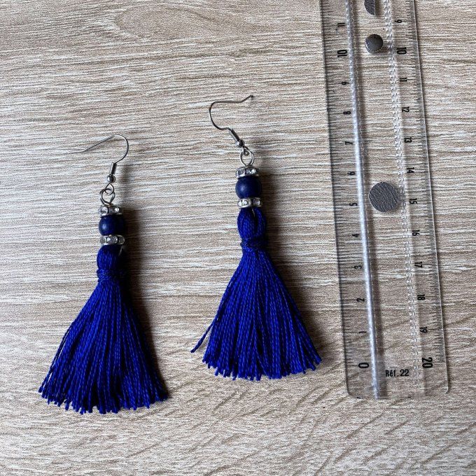 Boucles d'oreilles grand pompon & perle en Lapis-Lazuli, bleu roi