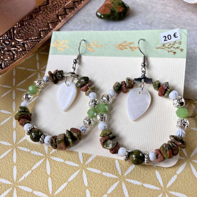 Boucles d’oreilles créoles en Unakite 