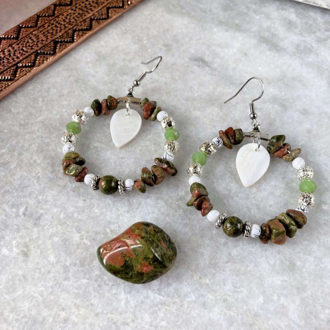 Boucles d’oreilles créoles en Unakite 