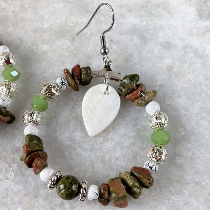 Boucles d’oreilles créoles en Unakite 