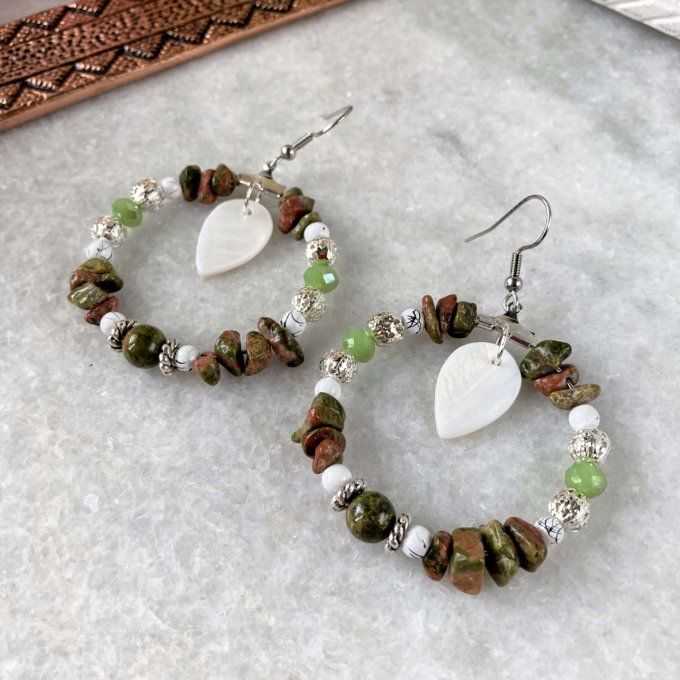 Boucles d’oreilles créoles en Unakite 