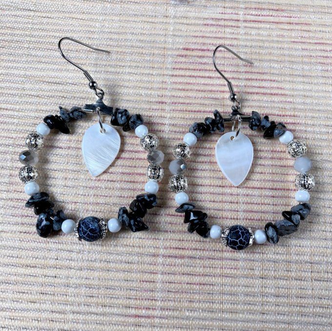 Boucles d’oreilles créoles en Obsidienne Mouchetée 