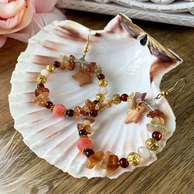 Boucles d’oreilles créoles en Agate Rouge 