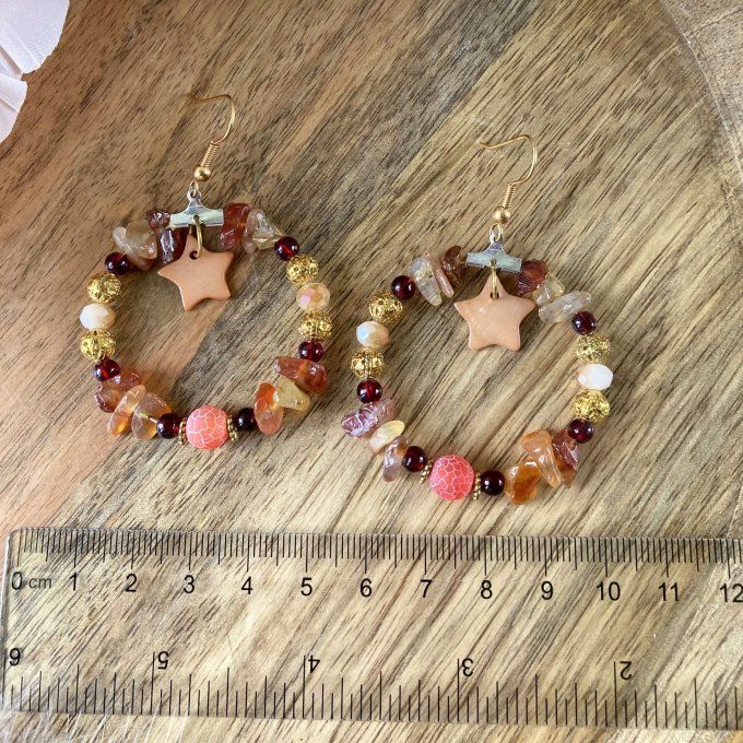 Boucles d’oreilles créoles en Agate Rouge 