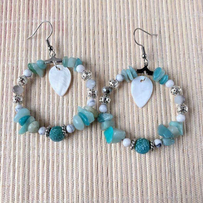 Boucles d’Oreilles Créoles en Amazonite 