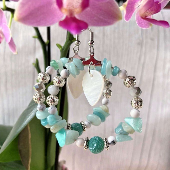 Boucles d’Oreilles Créoles en Amazonite 