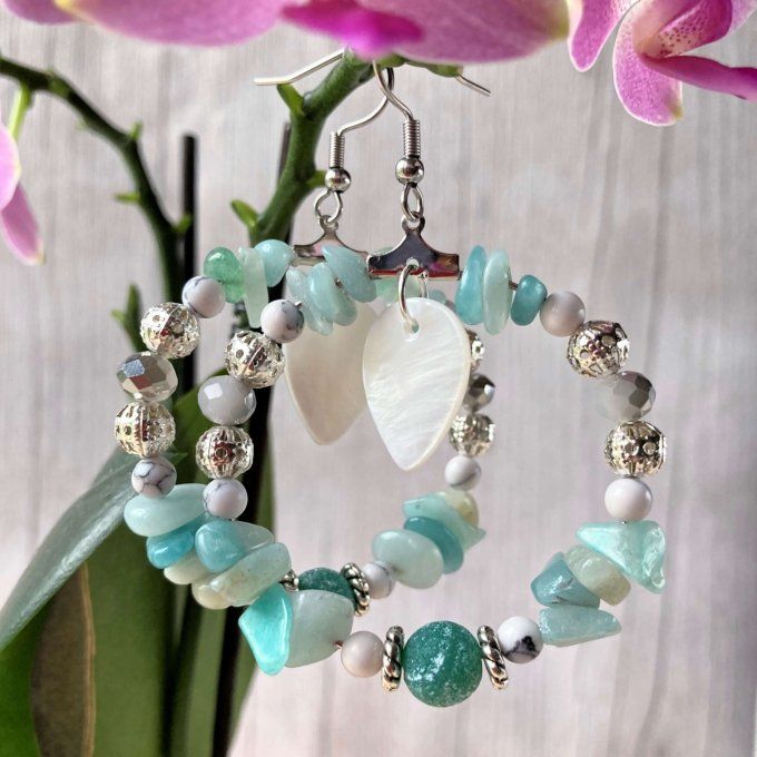 Boucles d’Oreilles Créoles en Amazonite 