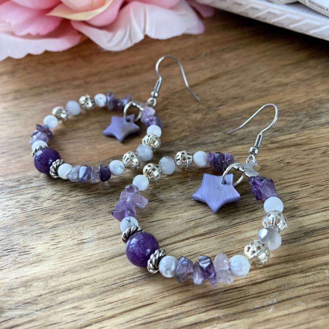 Boucles d’oreilles créoles en Améthyste 