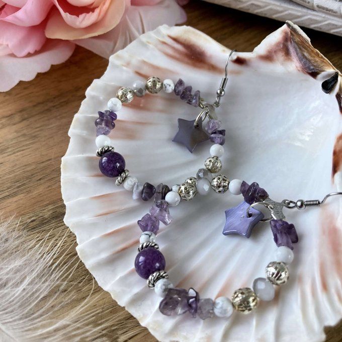 Boucles d’oreilles créoles en Améthyste 