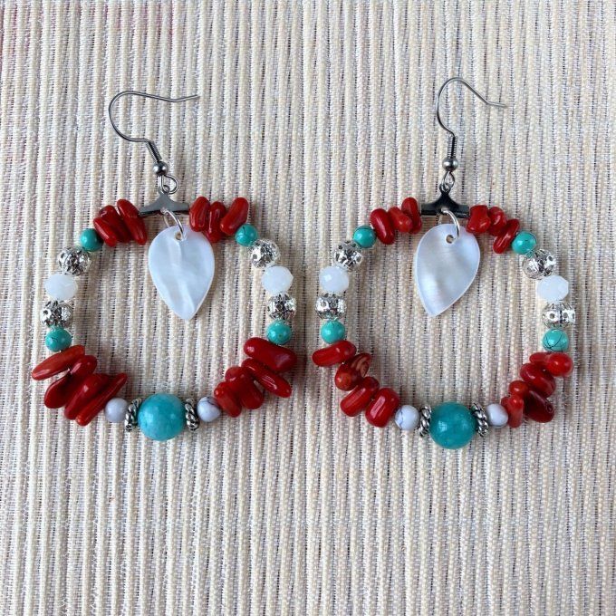 Boucles d’oreilles créoles en Bambou de Mer (imitation Corail)