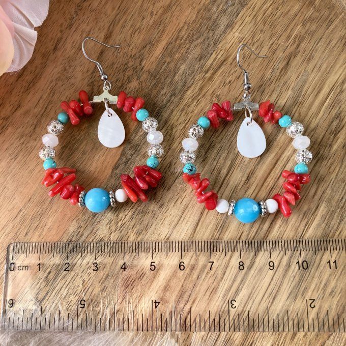 Boucles d’oreilles créoles en Bambou de Mer (imitation Corail)