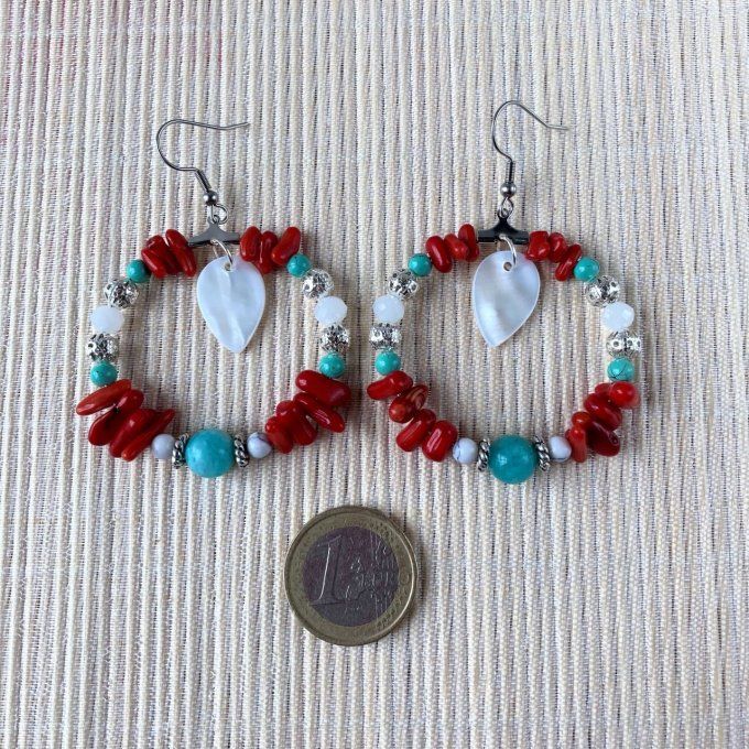 Boucles d’oreilles créoles en Bambou de Mer (imitation Corail)