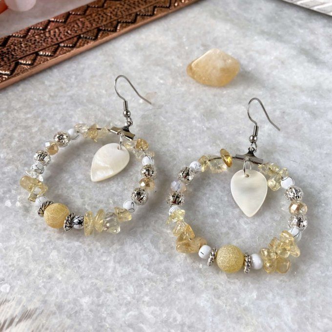 Boucles d’oreilles créoles en Citrine 