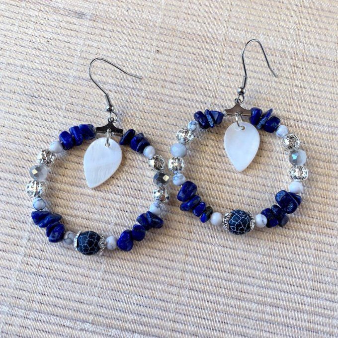 Boucles d’oreilles créoles en Lapis-Lazuli 