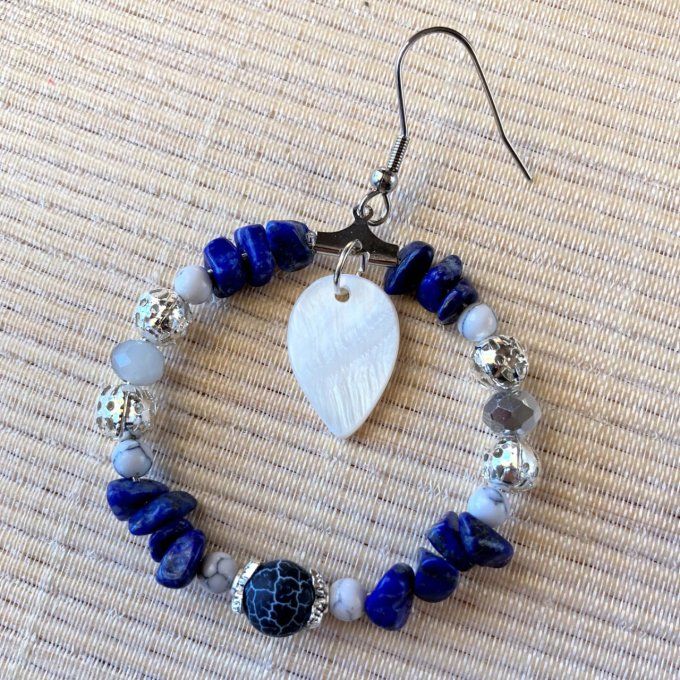 Boucles d’oreilles créoles en Lapis-Lazuli 