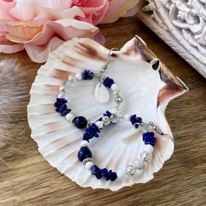 Boucles d’oreilles créoles en Lapis-Lazuli 