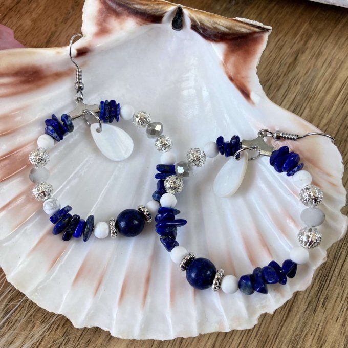 Boucles d’oreilles créoles en Lapis-Lazuli 