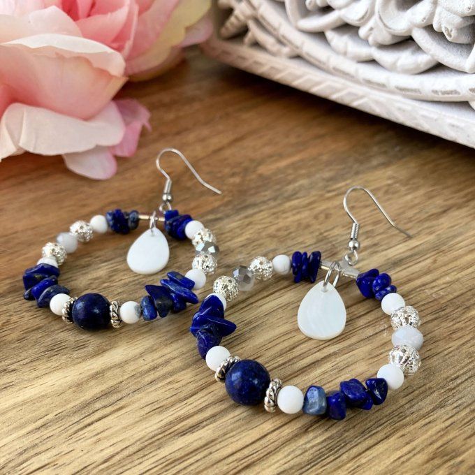 Boucles d’oreilles créoles en Lapis-Lazuli 