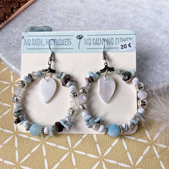 Boucles d’oreilles créoles en Larimar 