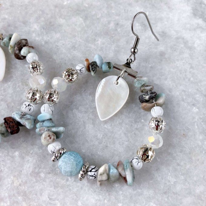 Boucles d’oreilles créoles en Larimar 