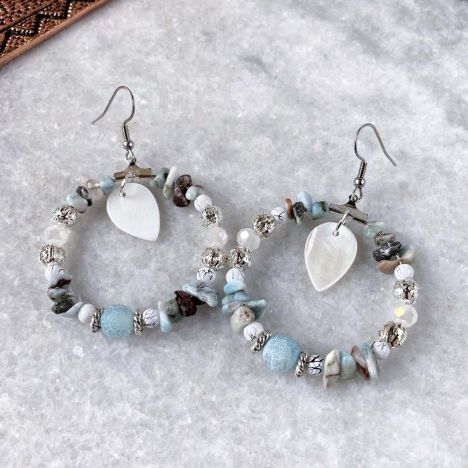 Boucles d’oreilles créoles en Larimar 