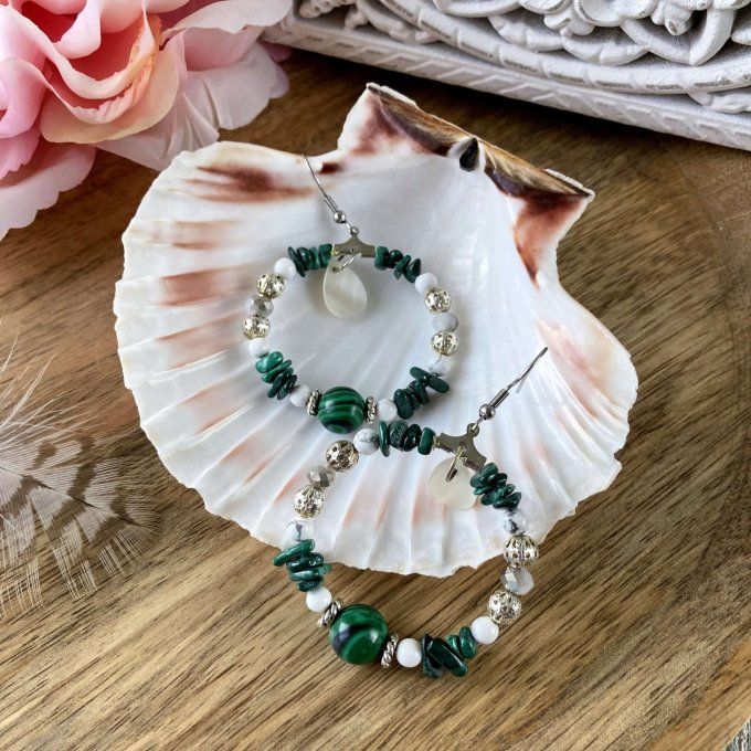 Boucles d'oreilles Créoles en Malachite