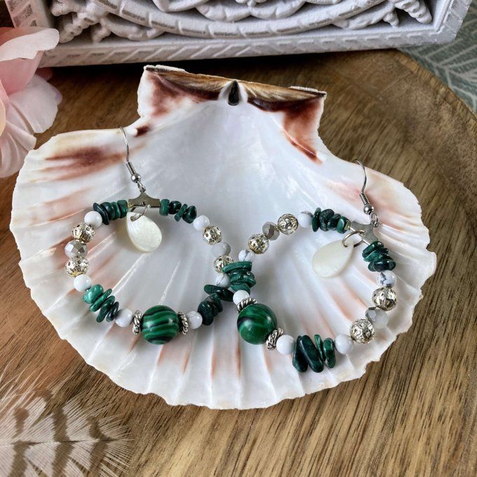 Boucles d'oreilles Créoles en Malachite