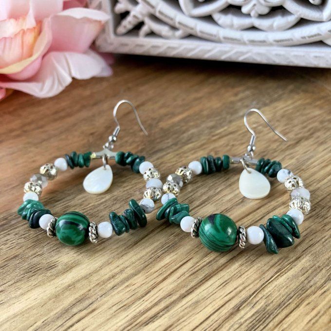 Boucles d'oreilles Créoles en Malachite