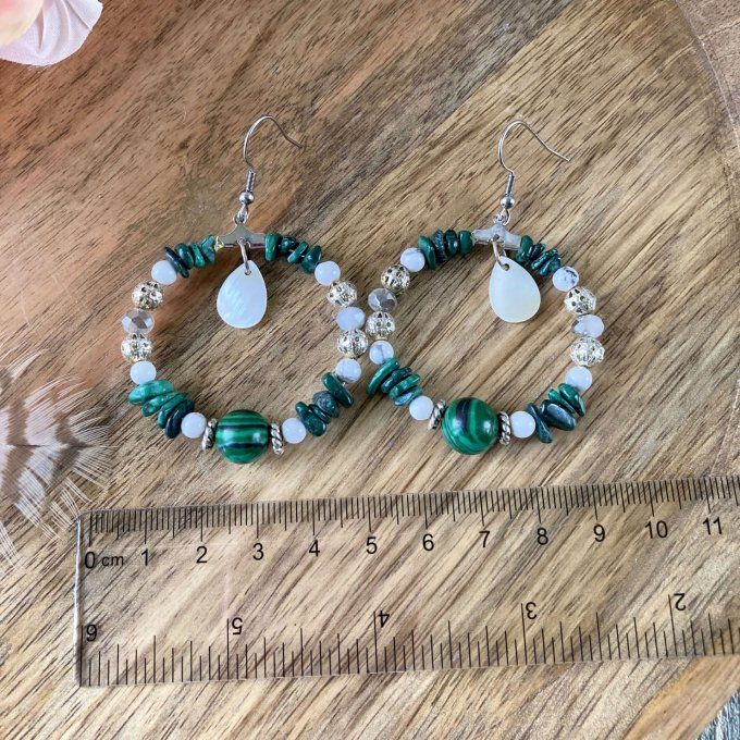Boucles d'oreilles Créoles en Malachite