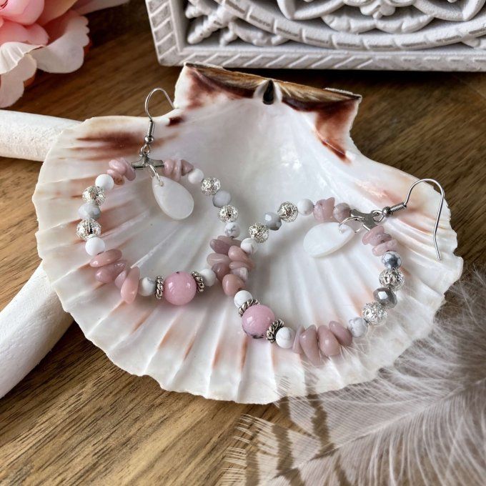 Boucles d’oreilles créoles en Opale Rose 