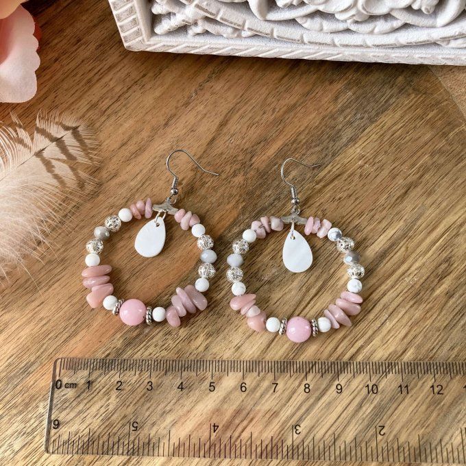 Boucles d’oreilles créoles en Opale Rose 