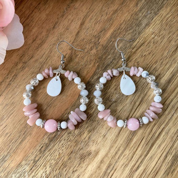 Boucles d’oreilles créoles en Opale Rose 