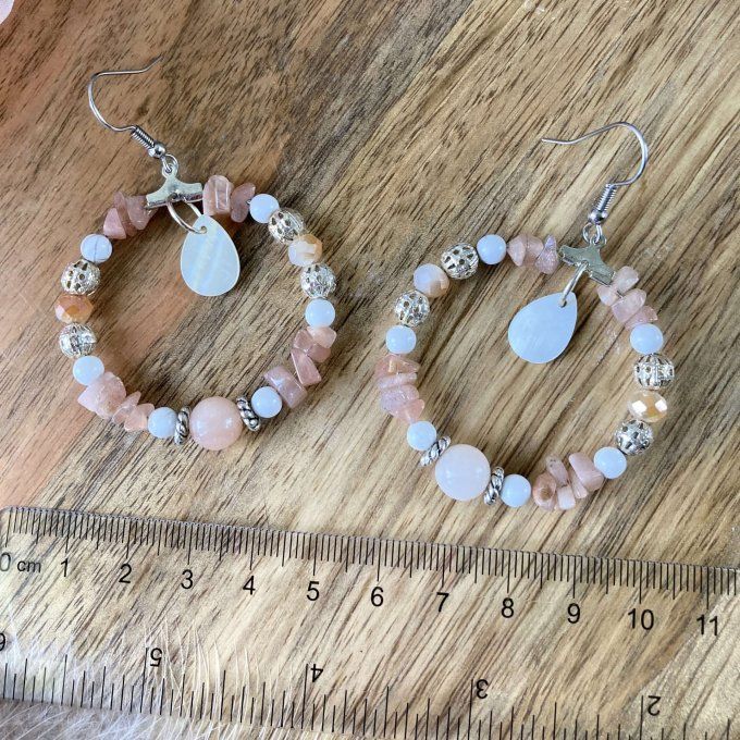 Boucles d’oreilles créoles en Pierre de Lune Orangée 