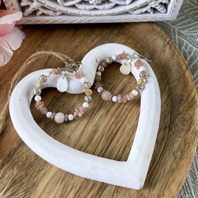 Boucles d’oreilles créoles en Pierre de Lune Orangée 