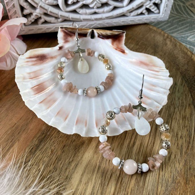 Boucles d’oreilles créoles en Pierre de Lune Orangée 