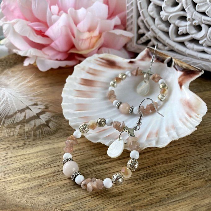 Boucles d’oreilles créoles en Pierre de Lune Orangée 